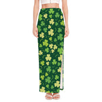 Green Clover Saint Patrick's Day Print High Slit Maxi Skirt
