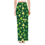 Green Clover Saint Patrick's Day Print High Slit Maxi Skirt