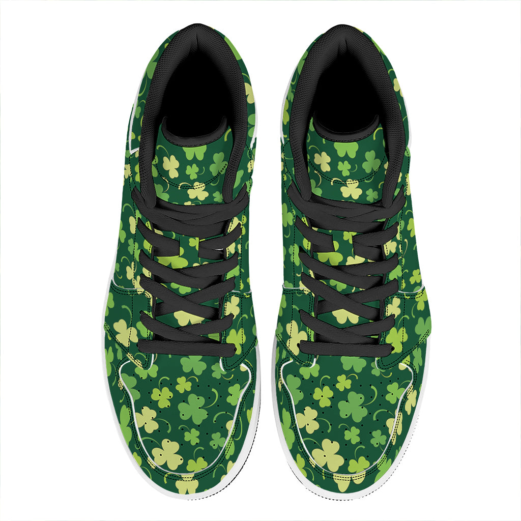 Green Clover Saint Patrick's Day Print High Top Leather Sneakers