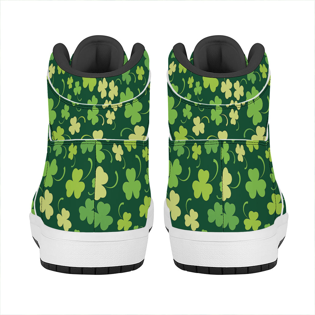 Green Clover Saint Patrick's Day Print High Top Leather Sneakers