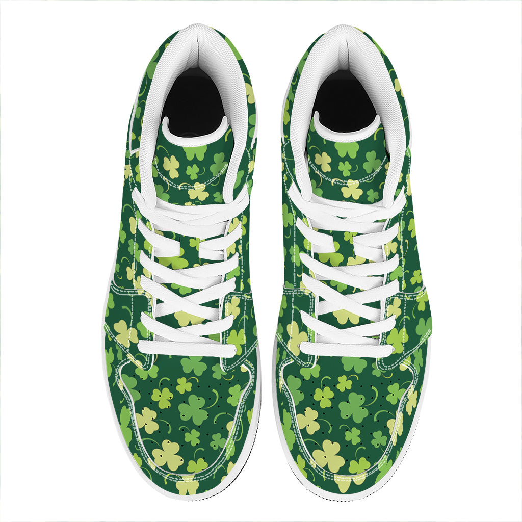 Green Clover Saint Patrick's Day Print High Top Leather Sneakers