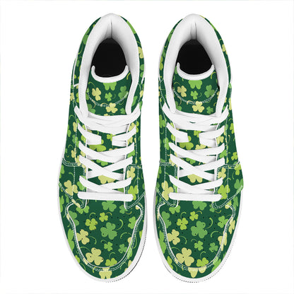 Green Clover Saint Patrick's Day Print High Top Leather Sneakers