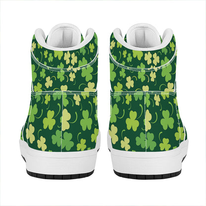 Green Clover Saint Patrick's Day Print High Top Leather Sneakers