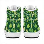Green Clover Saint Patrick's Day Print High Top Leather Sneakers