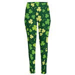 Green Clover Saint Patrick's Day Print High-Waisted Pocket Leggings