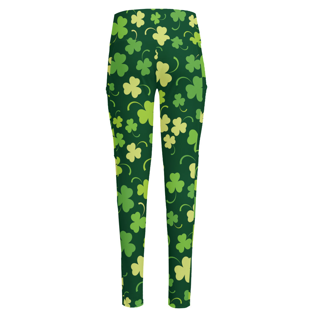 Green Clover Saint Patrick's Day Print High-Waisted Pocket Leggings