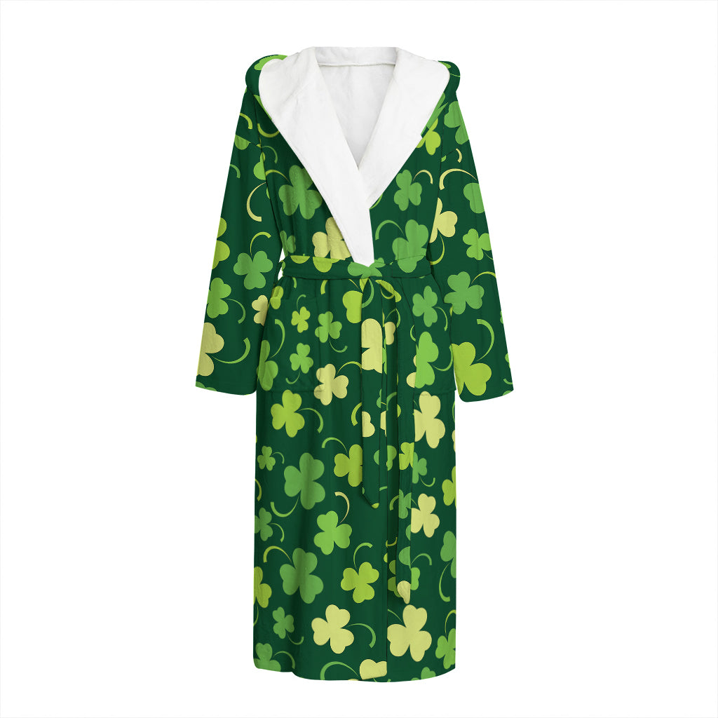 Green Clover Saint Patrick's Day Print Hooded Bathrobe