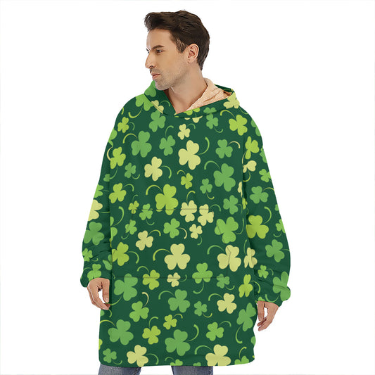 Green Clover Saint Patrick's Day Print Hoodie Blanket