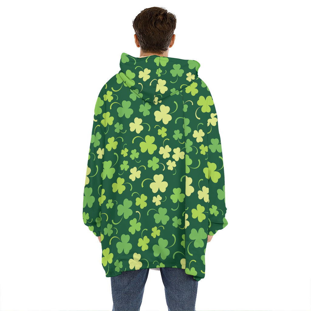 Green Clover Saint Patrick's Day Print Hoodie Blanket