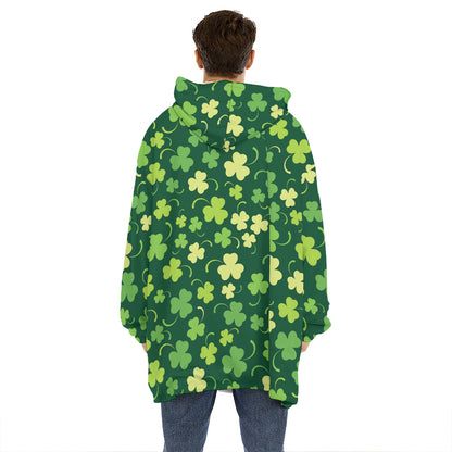 Green Clover Saint Patrick's Day Print Hoodie Blanket