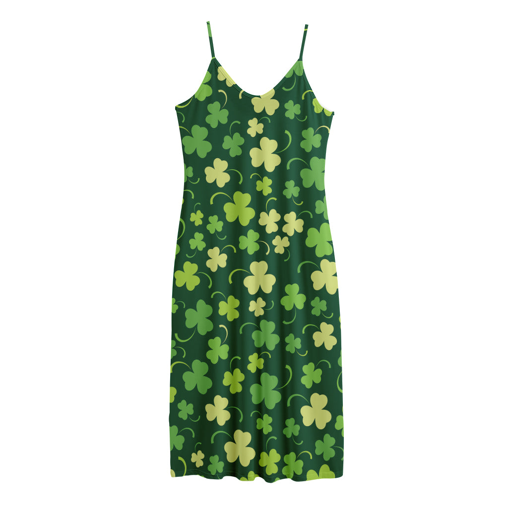 Green Clover Saint Patrick's Day Print Jersey Midi Cami Dress