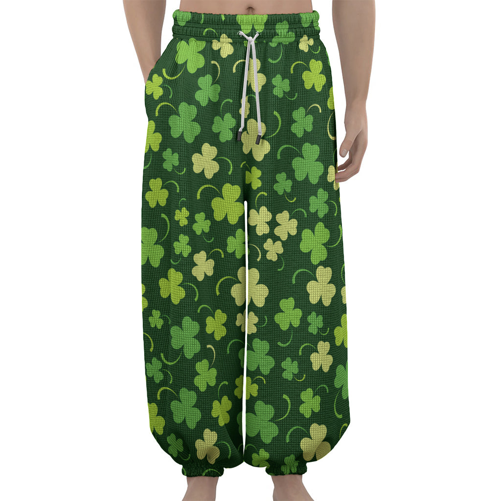 Green Clover Saint Patrick's Day Print Lantern Pants