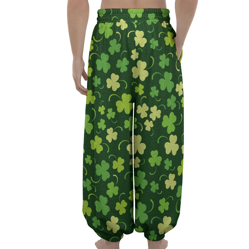 Green Clover Saint Patrick's Day Print Lantern Pants
