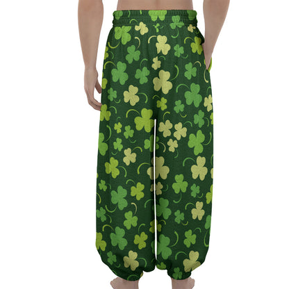Green Clover Saint Patrick's Day Print Lantern Pants