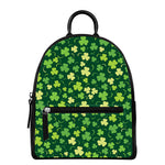 Green Clover Saint Patrick's Day Print Leather Backpack