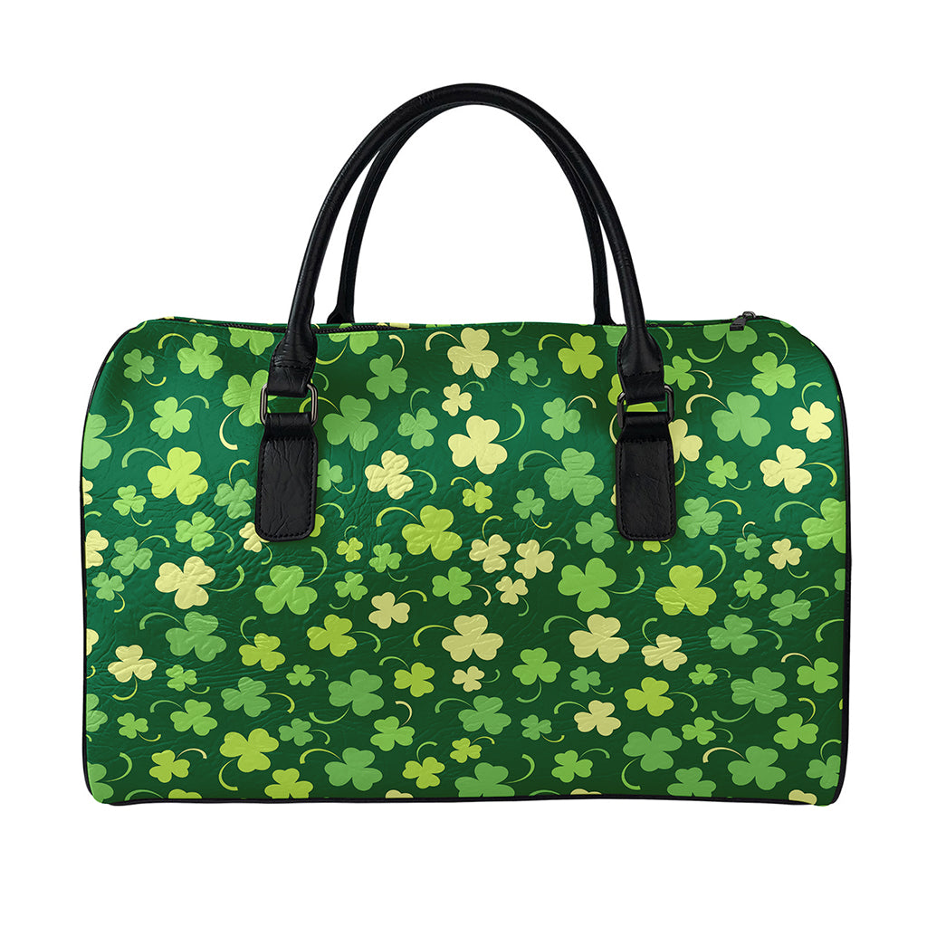 Green Clover Saint Patrick's Day Print Leather Duffle Bag