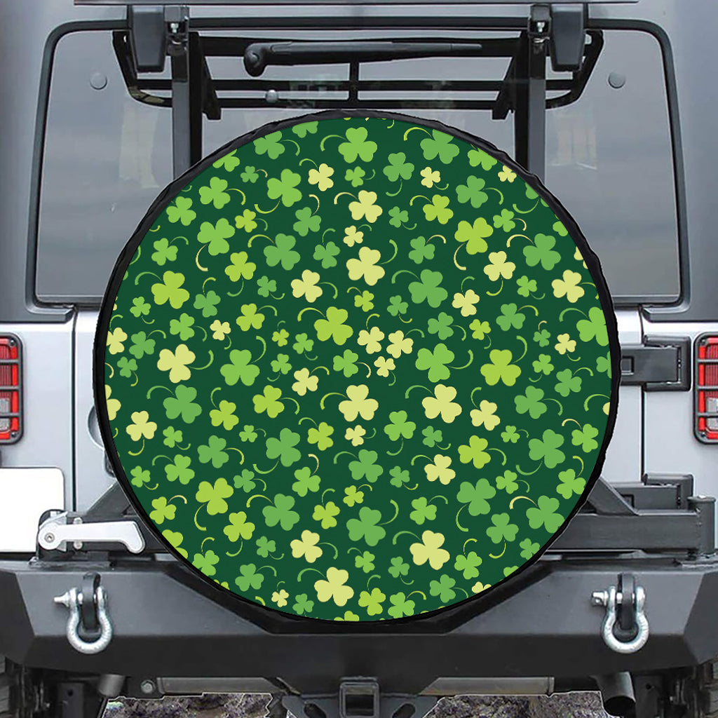 Green Clover Saint Patrick's Day Print Leather Spare Tire Cover