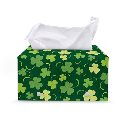 Green Clover Saint Patrick's Day Print Leather Tissue Box Cover