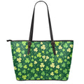 Green Clover Saint Patrick's Day Print Leather Tote Bag With Zipper
