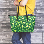 Green Clover Saint Patrick's Day Print Leather Tote Bag
