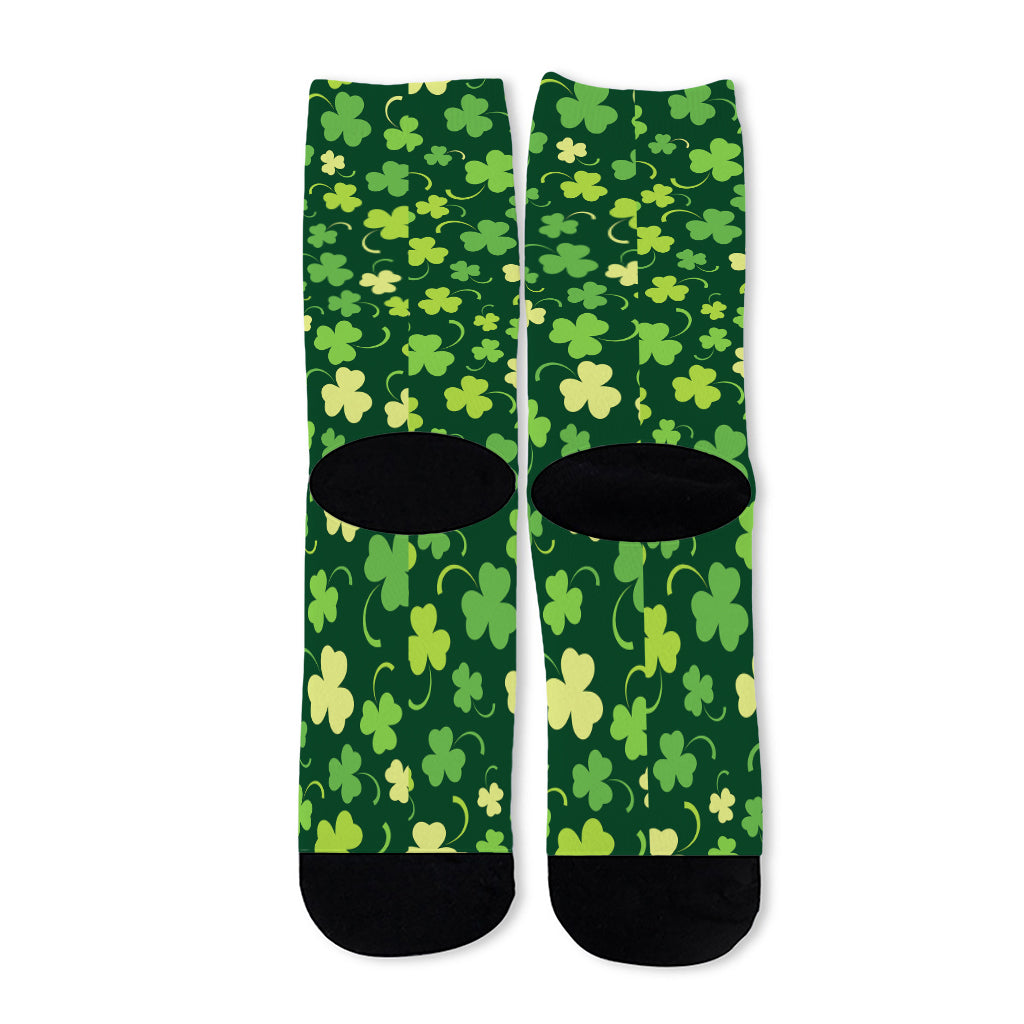 Green Clover Saint Patrick's Day Print Long Socks