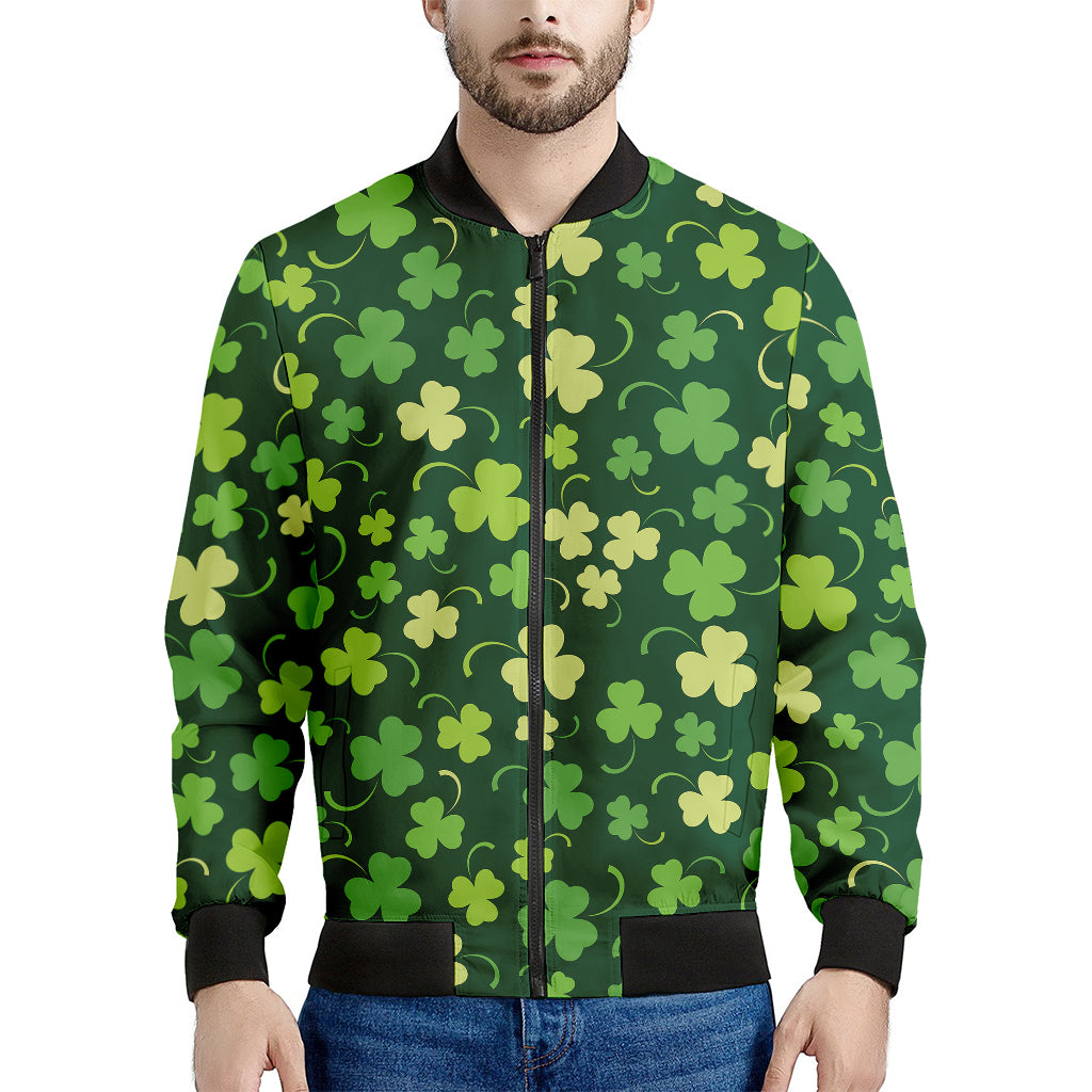 Green Clover Saint Patrick's Day Print Men's Bomber Jacket