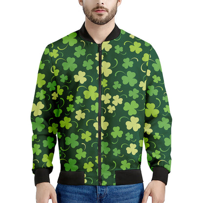 Green Clover Saint Patrick's Day Print Men's Bomber Jacket