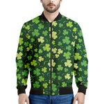Green Clover Saint Patrick's Day Print Men's Bomber Jacket