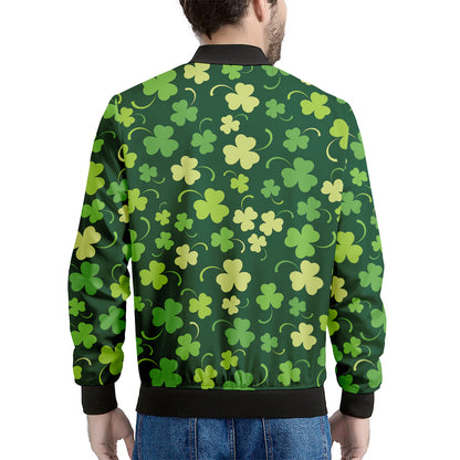 Green Clover Saint Patrick's Day Print Men's Bomber Jacket