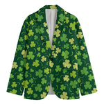 Green Clover Saint Patrick's Day Print Men's Cotton Blazer