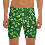 Green Clover Saint Patrick's Day Print Men's Long Boxer Briefs