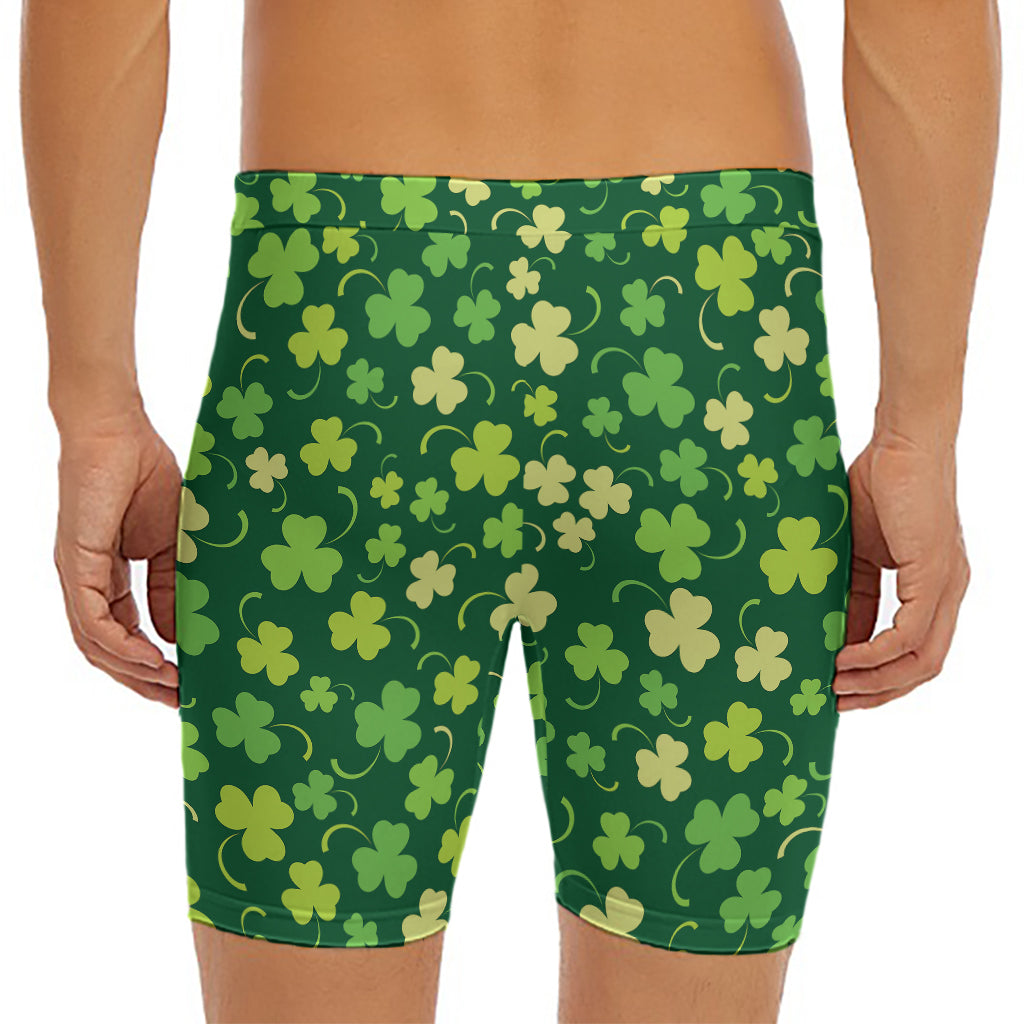 Green Clover Saint Patrick's Day Print Men's Long Boxer Briefs