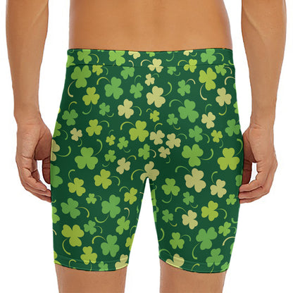 Green Clover Saint Patrick's Day Print Men's Long Boxer Briefs