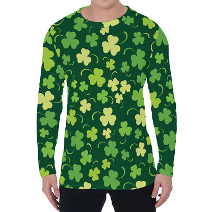 Green Clover Saint Patrick's Day Print Men's Long Sleeve T-Shirt