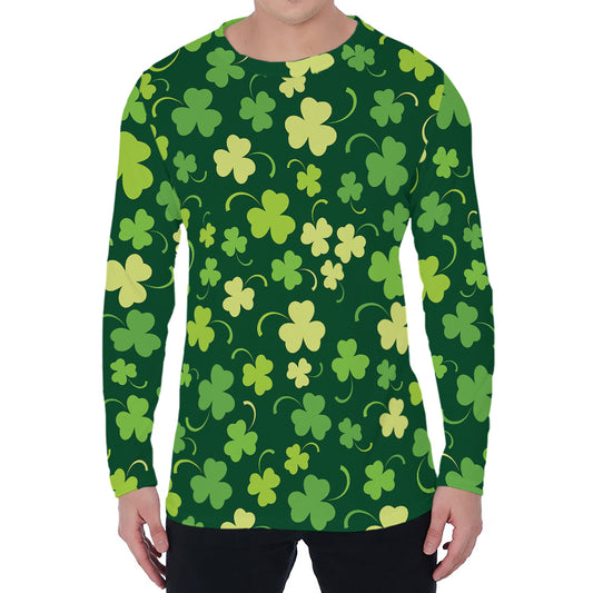 Green Clover Saint Patrick's Day Print Men's Long Sleeve T-Shirt