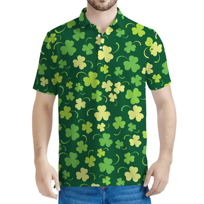 Green Clover Saint Patrick's Day Print Men's Polo Shirt