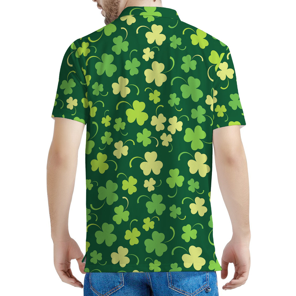 Green Clover Saint Patrick's Day Print Men's Polo Shirt