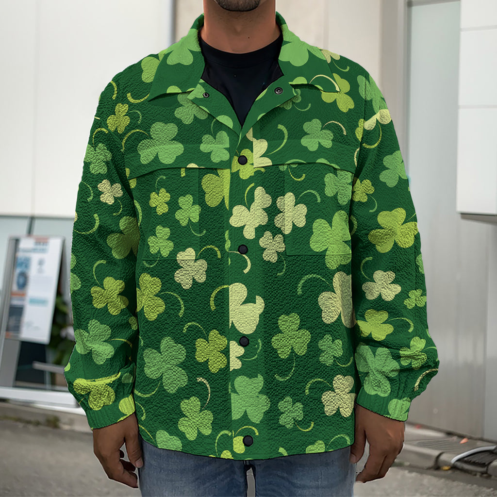 Green Clover Saint Patrick's Day Print Men's Shirt Jacket