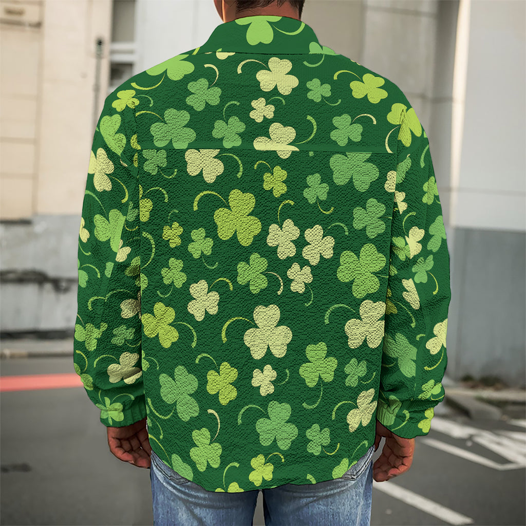 Green Clover Saint Patrick's Day Print Men's Shirt Jacket