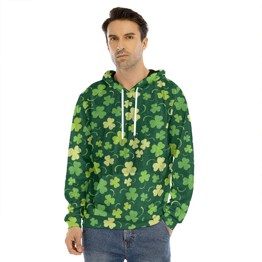 Green Clover Saint Patrick's Day Print Men's Velvet Pullover Hoodie