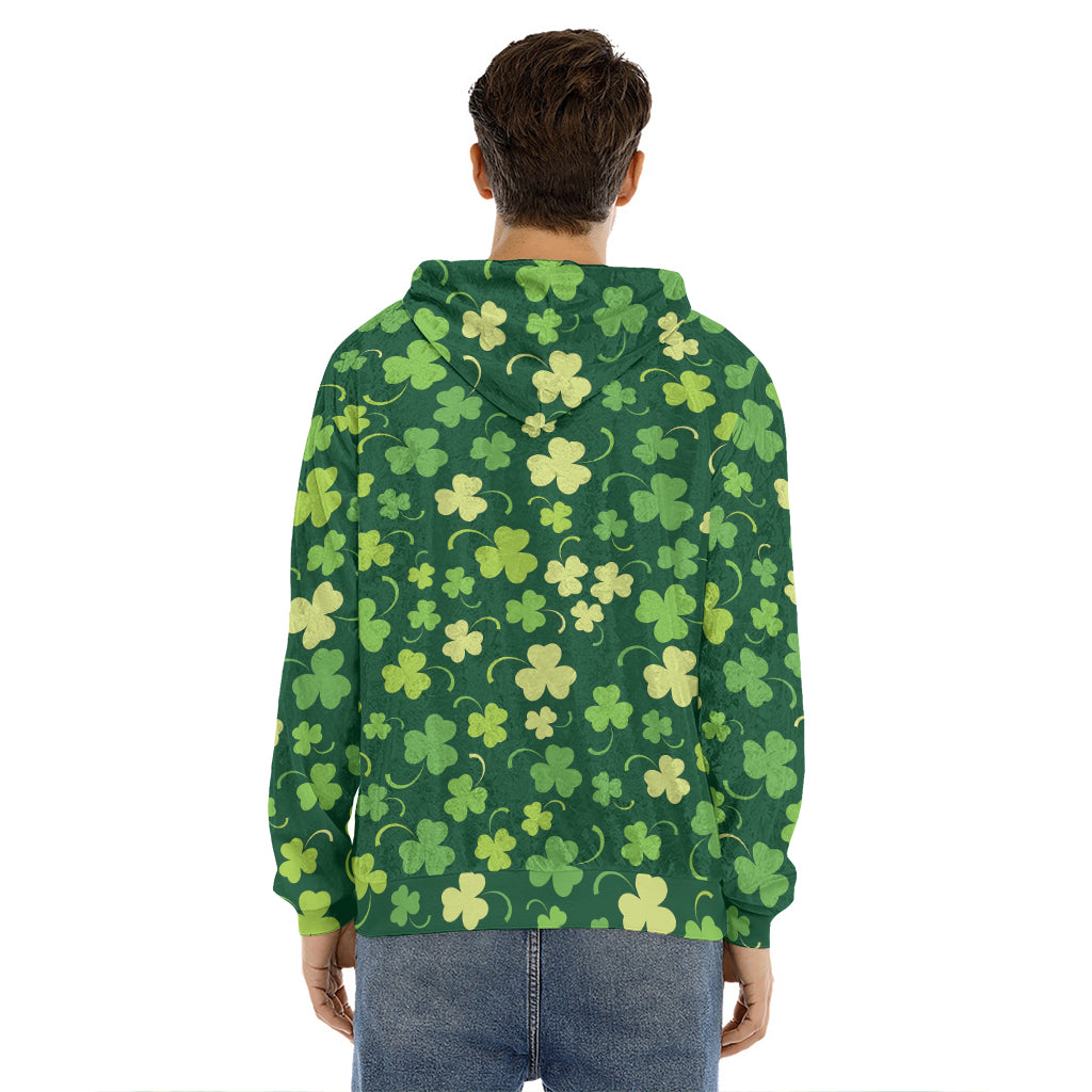 Green Clover Saint Patrick's Day Print Men's Velvet Pullover Hoodie