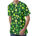 Green Clover Saint Patrick's Day Print Men's Velvet T-Shirt
