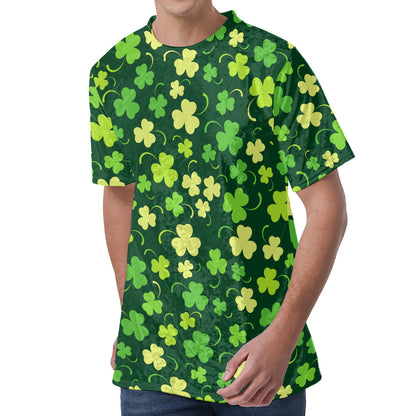 Green Clover Saint Patrick's Day Print Men's Velvet T-Shirt