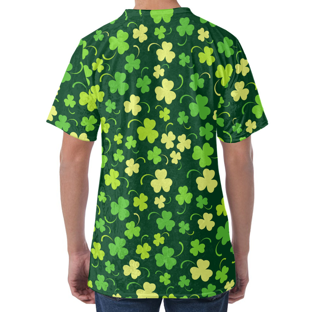 Green Clover Saint Patrick's Day Print Men's Velvet T-Shirt