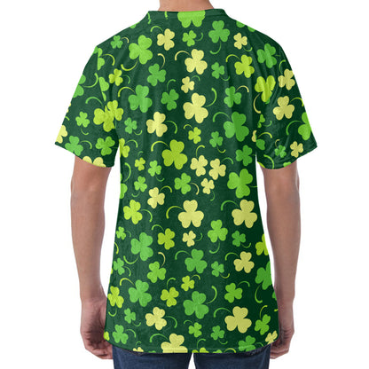 Green Clover Saint Patrick's Day Print Men's Velvet T-Shirt