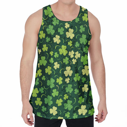 Green Clover Saint Patrick's Day Print Men's Velvet Tank Top