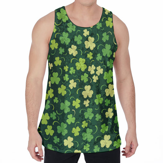 Green Clover Saint Patrick's Day Print Men's Velvet Tank Top