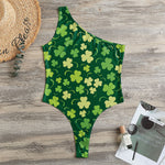 Green Clover Saint Patrick's Day Print One Shoulder Bodysuit