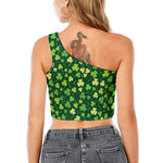 Green Clover Saint Patrick's Day Print One Shoulder Crop Top