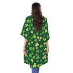 Green Clover Saint Patrick's Day Print Open Front Beach Cover Up